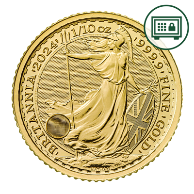 A picture of a 1/10 oz Gold Britannia Coin (2024) - Secure Storage